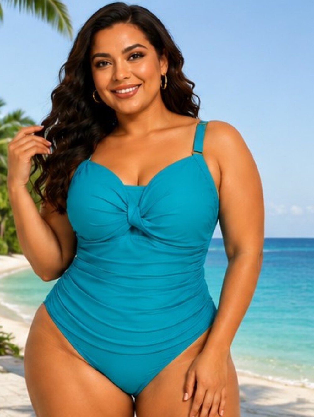 SONNET SHORES Twist-Front Teal Ruched Full Coverage One-Piece Swimsuit SIZE 24W - Picture 8 of 8
